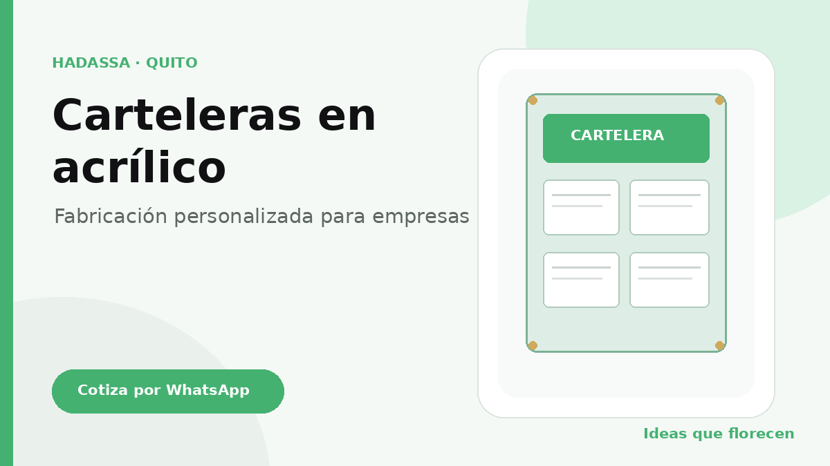 Cartelera de acrílico personalizada fabricada en Quito