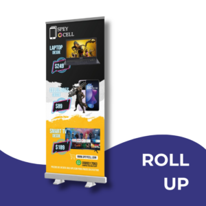 Roll up publicitario, con fondo blanco.