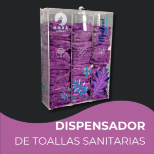 Dispensador de toallas sanitarias lleno, fondo oscuro.