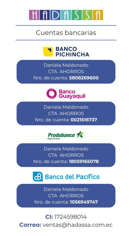 Cuentas bancarias para pagos Pichincha, Guayaquil, Produbanco, Pacífico.